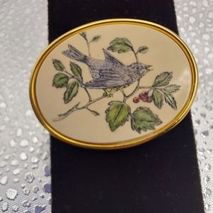 Vintage Barlow Etched Bird Brooch, GC & Attractive.